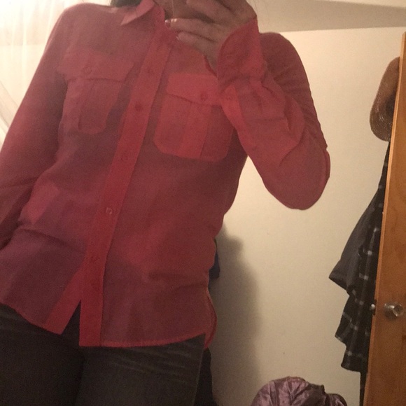 Lauren by Ralph Lauren sheer silky button down - Picture 4 of 8